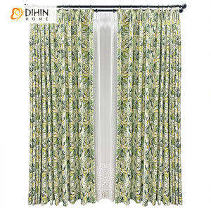 DIHINHOME Home Textile Pastoral Curtain DIHIN HOME Pastoral Green Color,Grommet Window Curtain for Living Room,52x63-inch,1 Panel