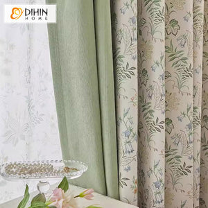 DIHINHOME Home Textile Pastoral Curtain DIHIN HOME Pastoral Green Flowers Printed,Blackout Grommet Window Curtain for Living Room ,52x63-inch,1 Panel