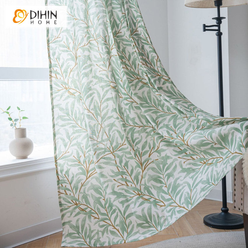 DIHINHOME Home Textile Pastoral Curtain DIHIN HOME Pastoral Green Leaves Painting Printed,Blackout Grommet Window Curtain for Living Room ,52x63-inch,1 Panel