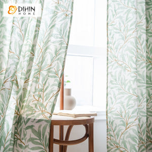 DIHINHOME Home Textile Pastoral Curtain DIHIN HOME Pastoral Green Leaves Painting Printed,Blackout Grommet Window Curtain for Living Room ,52x63-inch,1 Panel