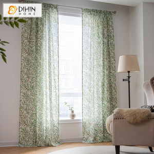 DIHINHOME Home Textile Pastoral Curtain DIHIN HOME Pastoral Green Leaves Painting Printed,Blackout Grommet Window Curtain for Living Room ,52x63-inch,1 Panel