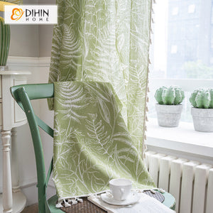 DIHINHOME Home Textile Pastoral Curtain DIHIN HOME Pastoral Green Leaves Printed Curtains,Half Blackout Grommet Window Curtain for Living Room ,52x63-inch,1 Panel