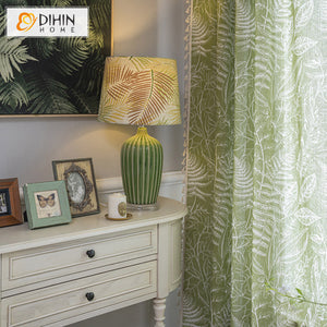 DIHINHOME Home Textile Pastoral Curtain DIHIN HOME Pastoral Green Leaves Printed Curtains,Half Blackout Grommet Window Curtain for Living Room ,52x63-inch,1 Panel