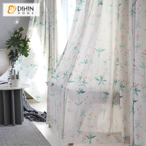 DIHINHOME Home Textile Pastoral Curtain DIHIN HOME Pastoral Green Leaves Printed,Grommet Window Curtain for Living Room,Customzied Curtains