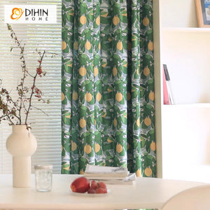 DIHINHOME Home Textile Pastoral Curtain DIHIN HOME Pastoral Green Lemon Printed,Grommet Window Curtain for Living Room,52x63-inch,1 Panel