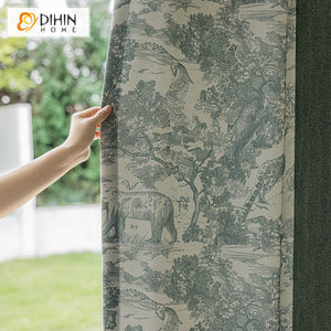 DIHINHOME Home Textile Pastoral Curtain DIHIN HOME Pastoral Green Printed,Blackout Grommet Window Curtain for Living Room,52x63-inch,1 Panel