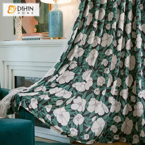 DIHINHOME Home Textile Pastoral Curtain DIHIN HOME Pastoral Green Pumpkin Printed,Grommet Window Curtain for Living Room,Customzied Curtains