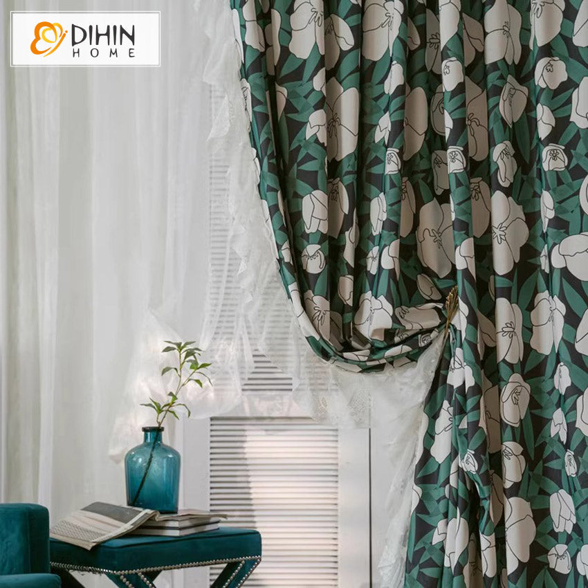 DIHINHOME Home Textile Pastoral Curtain DIHIN HOME Pastoral Green Pumpkin Printed,Grommet Window Curtain for Living Room,Customzied Curtains