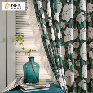 DIHINHOME Home Textile Pastoral Curtain DIHIN HOME Pastoral Green Pumpkin Printed,Grommet Window Curtain for Living Room,Customzied Curtains