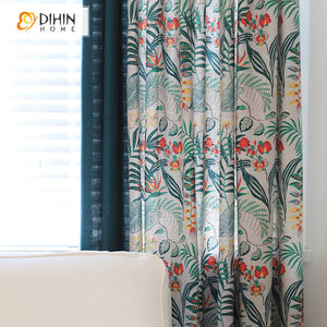 DIHINHOME Home Textile Pastoral Curtain DIHIN HOME Pastoral Leaves Printed,Blackout Grommet Window Curtain for Living Room ,52x63-inch,1 Panel