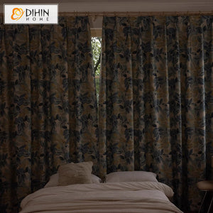 DIHINHOME Home Textile Pastoral Curtain DIHIN HOME Pastoral Natural Blue Leaves Printed,Grommet Window Curtain for Living Room,Customzied Curtains