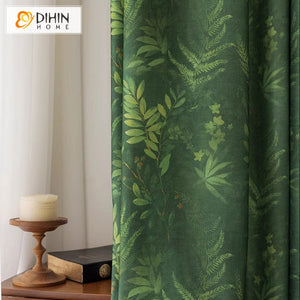 DIHINHOME Home Textile Pastoral Curtain DIHIN HOME Pastoral Natural Green Leaves Printed,Grommet Window Curtain for Living Room,Customzied Curtains