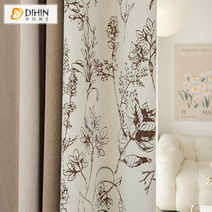 DIHINHOME Home Textile Modern Curtain Copy of DIHIN HOME Pastoral Green Leaves Printed,Grommet Window Curtain for Living Room,52x63-inch,1 Panel
