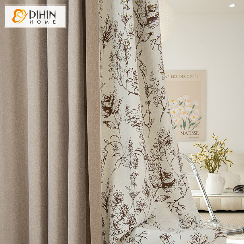 DIHINHOME Home Textile Pastoral Curtain DIHIN HOME Pastoral Natural Plants Printed,Grommet Window Curtain for Living Room,52x63-inch,1 Panel