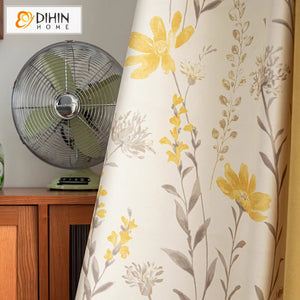 DIHINHOME Home Textile Pastoral Curtain DIHIN HOME Pastoral Natural Yellow Flowers Printed,Grommet Window Curtain for Living Room,Customzied Curtains