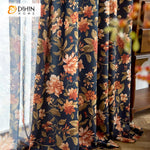 DIHINHOME Home Textile Pastoral Curtain DIHIN HOME Pastoral Navy Blue Flowers Printed,Grommet Window Curtain for Living Room,Customzied Curtains