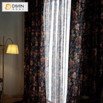 DIHINHOME Home Textile Pastoral Curtain DIHIN HOME Pastoral Navy Blue Flowers Printed,Grommet Window Curtain for Living Room,Customzied Curtains