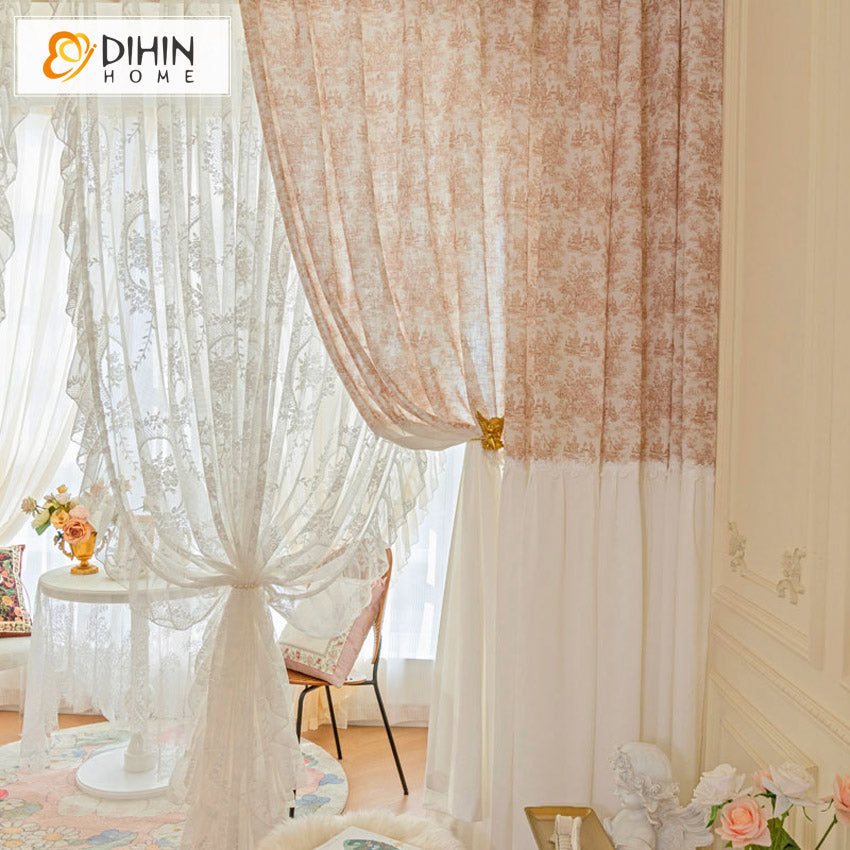 DIHINHOME Home Textile Pastoral Curtain DIHIN HOME Pastoral Pink Color,Grommet Window Curtain for Living Room,52x63-inch,1 Panel