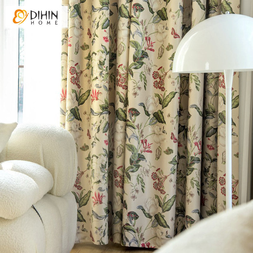DIHINHOME Home Textile Pastoral Curtain DIHIN HOME Pastoral Printed,Grommet Window Curtain for Living Room,52x63-inch,1 Panel
