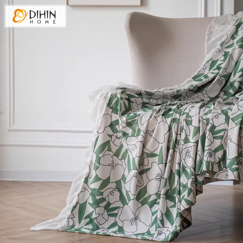 DIHINHOME Home Textile Pastoral Curtain DIHIN HOME Pastoral Pumpkin Printed With White Lace,Grommet Window Curtain for Living Room,Customzied Curtains