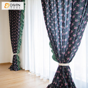 DIHINHOME Home Textile Pastoral Curtain DIHIN HOME Pastoral Retro Cotton Linen Fabric Printed,Half Blackout Grommet Window Curtain for Living Room ,52x63-inch,1 Panel