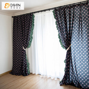 DIHINHOME Home Textile Pastoral Curtain DIHIN HOME Pastoral Retro Cotton Linen Fabric Printed,Half Blackout Grommet Window Curtain for Living Room ,52x63-inch,1 Panel