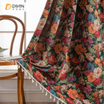 DIHINHOME Home Textile Pastoral Curtain DIHIN HOME Pastoral Retro Flowers Painting Printed,Blackout Grommet Window Curtain for Living Room ,52x63-inch,1 Panel