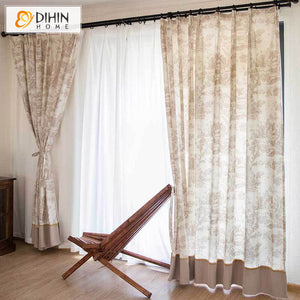 DIHINHOME Home Textile Pastoral Curtain DIHIN HOME Pastoral Retro Landscapes Cotton Linen Fabric Printed,Half Blackout Grommet Window Curtain for Living Room ,52x63-inch,1 Panel