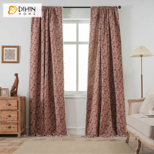 DIHINHOME Home Textile Pastoral Curtain DIHIN HOME Pastoral Retro Leaves Painting Printed,Blackout Grommet Window Curtain for Living Room ,52x63-inch,1 Panel