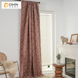 DIHINHOME Home Textile Pastoral Curtain DIHIN HOME Pastoral Retro Leaves Painting Printed,Blackout Grommet Window Curtain for Living Room ,52x63-inch,1 Panel