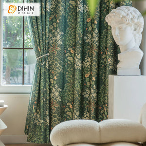 DIHINHOME Home Textile Pastoral Curtain DIHIN HOME Pastoral Retro Plants Printed,Grommet Window Curtain for Living Room,52x63-inch,1 Panel