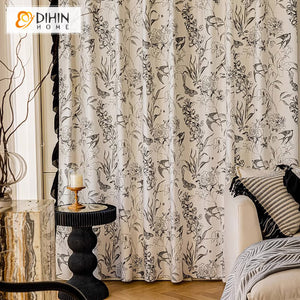 DIHINHOME Home Textile Pastoral Curtain DIHIN HOME Pastoral Swallows Printed,Blackout Grommet Window Curtain For Living Room ,52x63-inch,1  Panel