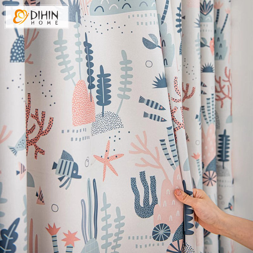 DIHINHOME Home Textile Pastoral Curtain DIHIN HOME Pastoral Trees Printed,Grommet Window Curtain for Living Room,Customzied Curtains