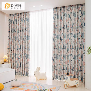 DIHINHOME Home Textile Pastoral Curtain DIHIN HOME Pastoral Trees Printed,Grommet Window Curtain for Living Room,Customzied Curtains