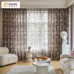 DIHINHOME Home Textile Pastoral Curtain DIHIN HOME Pastoral White Flowers Printed,Grommet Window Curtain for Living Room,52x63-inch,1 Panel