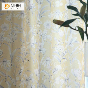 DIHINHOME Home Textile Pastoral Curtain DIHIN HOME Pastoral Yellow Flowers Printed,Blackout Grommet Window Curtain for Living Room ,52x63-inch,1 Panel