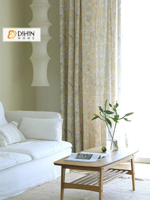 DIHINHOME Home Textile Pastoral Curtain DIHIN HOME Pastoral Yellow Flowers Printed,Blackout Grommet Window Curtain for Living Room ,52x63-inch,1 Panel