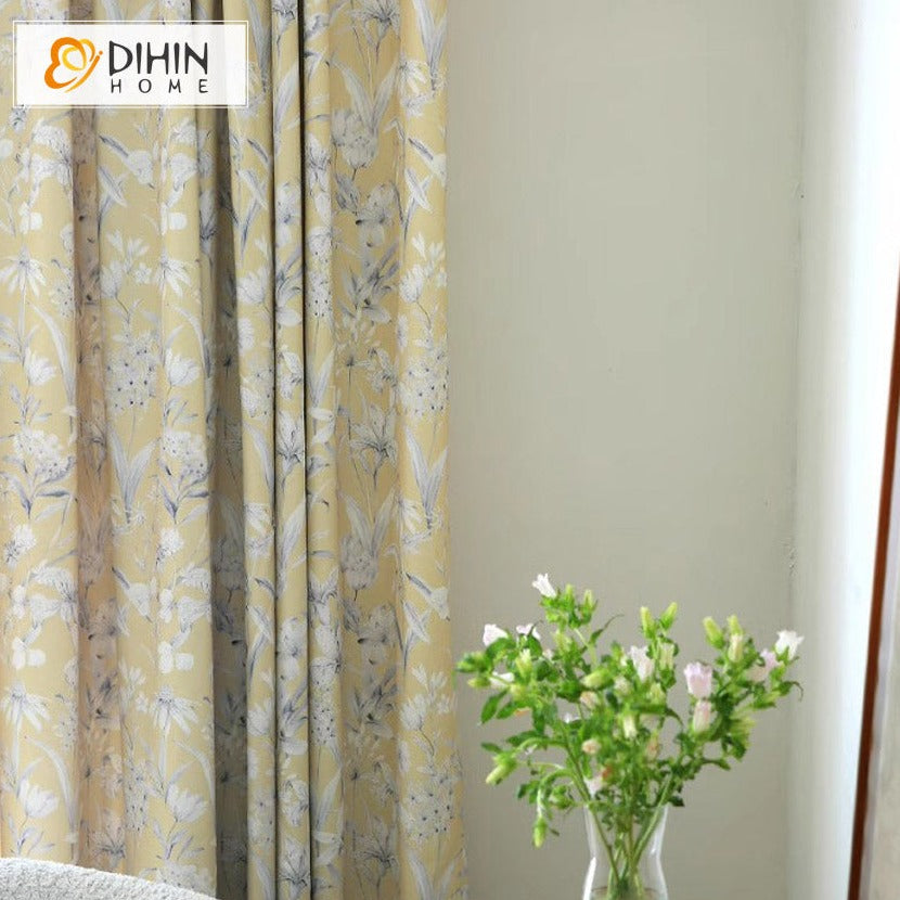 DIHINHOME Home Textile Pastoral Curtain DIHIN HOME Pastoral Yellow Flowers Printed,Blackout Grommet Window Curtain for Living Room ,52x63-inch,1 Panel