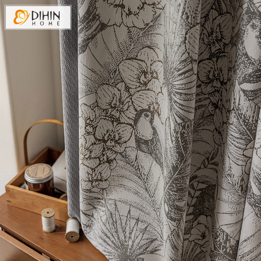 DIHINHOME Home Textile Pastoral Curtain DIHIN HOME Retro Pastoral Flowers Jacquard,Blackout Grommet Window Curtain for Living Room,52x63-inch,1 Panel