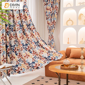 DIHINHOME Home Textile Pastoral Curtain DIHIN HOME Retro Small Leaves Printed,Blackout Grommet Window Curtain for Living Room ,52x63-inch,1 Panel