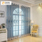 DIHINHOME Home Textile Sheer Curtain DIHIN HOME Blue Embroidered Sheer Curtains,Grommet Window Curtain for Living Room ,52x63-inch,1 Panel