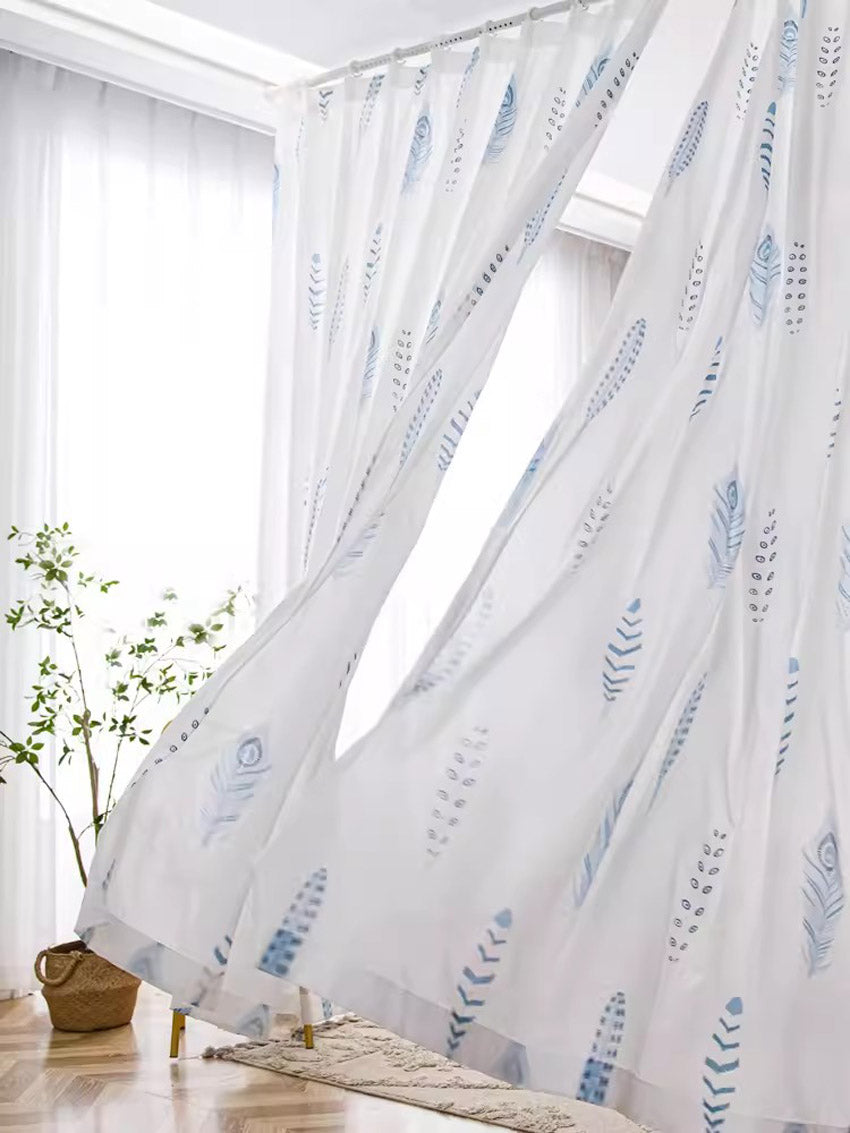 DIHINHOME Home Textile Sheer Curtain DIHIN HOME Blue Feather,Blackout Grommet Window Sheer Curtain for Living Room,52x63-inch,1 Panel