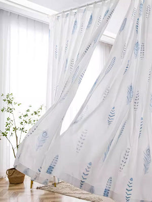 DIHINHOME Home Textile Sheer Curtain DIHIN HOME Blue Feather,Blackout Grommet Window Sheer Curtain for Living Room,52x63-inch,1 Panel
