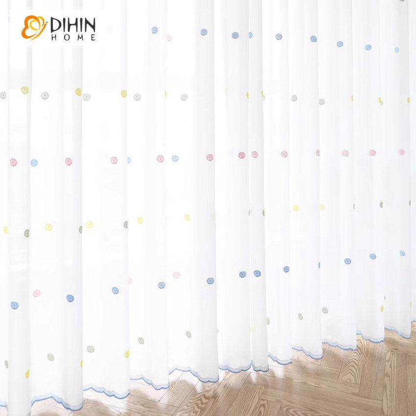 DIHINHOME Home Textile Sheer Curtain DIHIN HOME Cartoon Colored Dots,Blackout Grommet Window Sheer Curtain for Living Room,52x63-inch,1 Panel