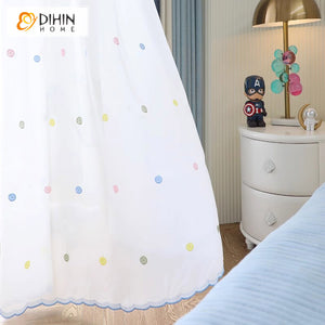 DIHINHOME Home Textile Sheer Curtain DIHIN HOME Cartoon Colored Dots,Blackout Grommet Window Sheer Curtain for Living Room,52x63-inch,1 Panel