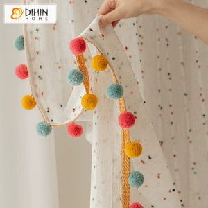 DIHINHOME Home Textile Sheer Curtain DIHIN HOME Cartoon Colorful Ball Lace,Blackout Grommet Window Sheer Curtain for Living Room,52x63-inch,1 Panel