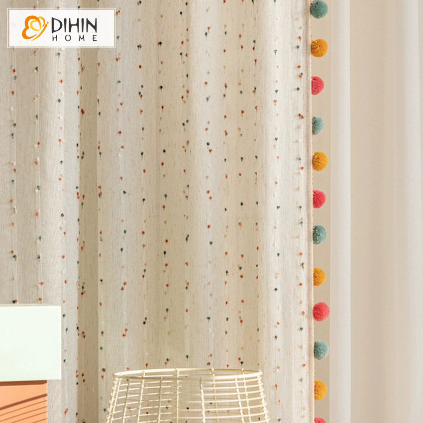 DIHINHOME Home Textile Sheer Curtain DIHIN HOME Cartoon Colorful Ball Lace,Blackout Grommet Window Sheer Curtain for Living Room,52x63-inch,1 Panel