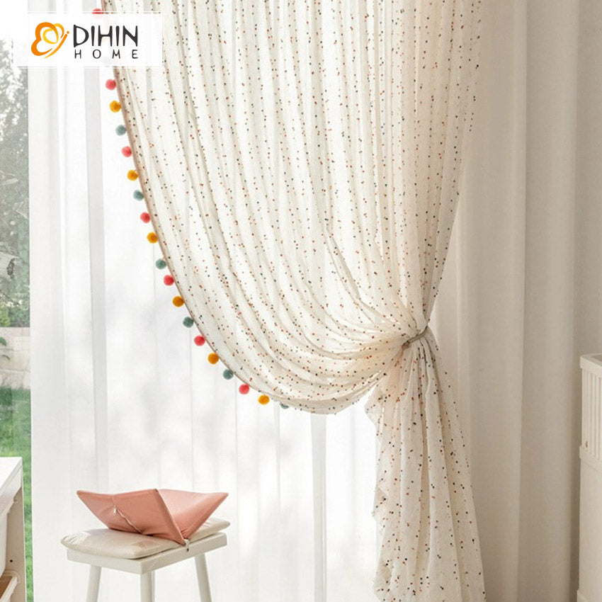 DIHINHOME Home Textile Sheer Curtain DIHIN HOME Cartoon Colorful Ball Lace,Blackout Grommet Window Sheer Curtain for Living Room,52x63-inch,1 Panel