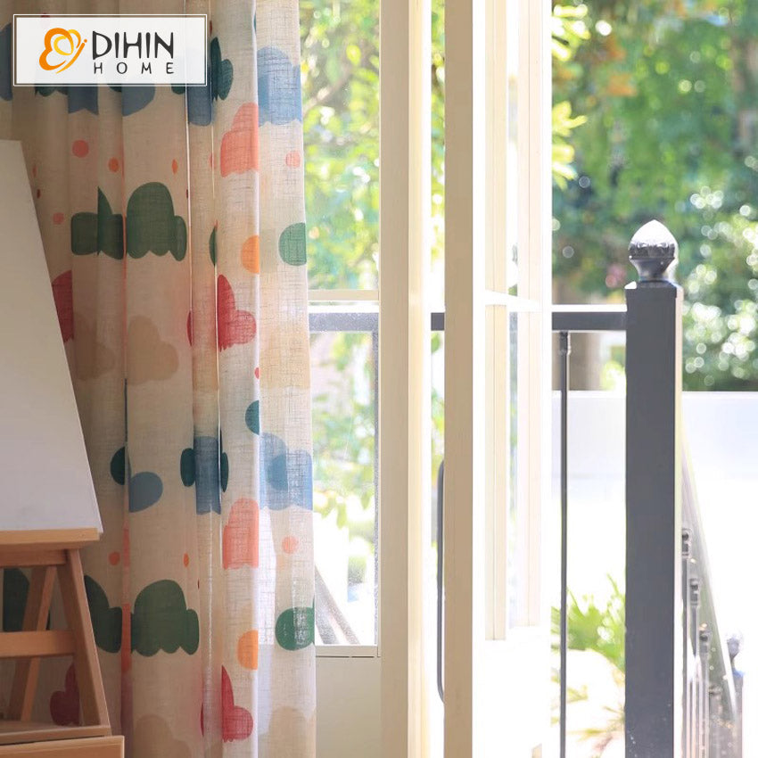 DIHINHOME Home Textile Sheer Curtain DIHIN HOME Cartoon Colorful Clouds,Blackout Grommet Window Sheer Curtain for Living Room,52x63-inch,1 Panel