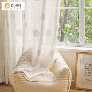 DIHINHOME Home Textile Sheer Curtain DIHIN HOME Cartoon White Clouds Jacquard Sheer Curtains,Grommet Window Curtain for Living Room ,52x63-inch,1 Panel